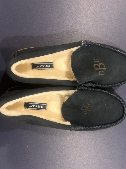 Lands' End Men's Fuzzy Lined Suede Moccasin Slippers - Size 11