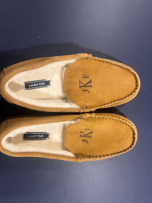 Lands' End Men's Fuzzy Lined Suede Moccasin Slippers - Size 11
