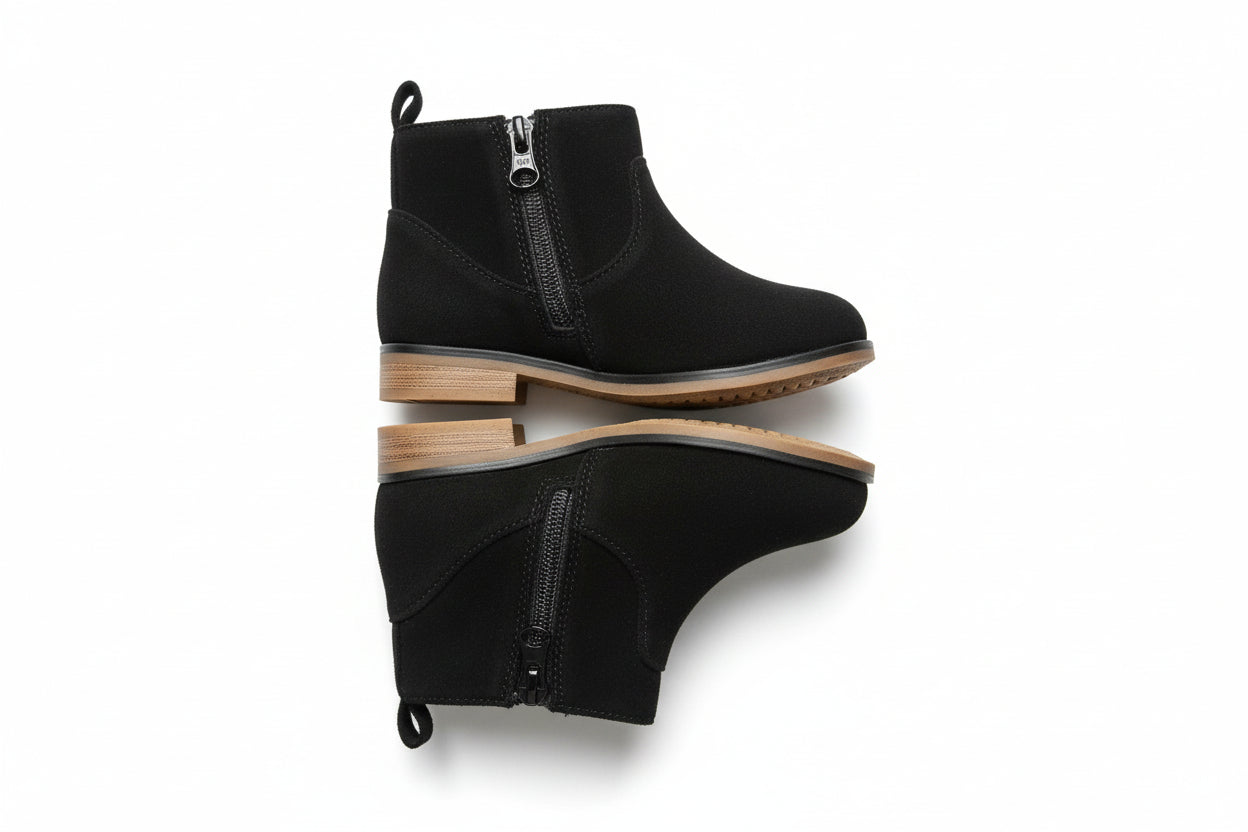 Toddler Girl’s Black Onyx Zipper Slip-On Faux Bootie Shoes - 5