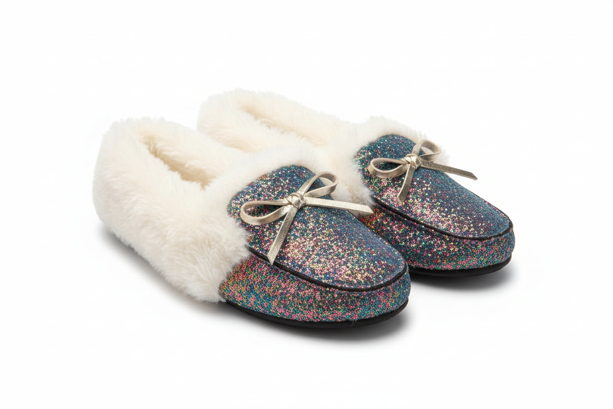 Cat and Jack Girls' Moccasins Slippers Slip- On Paige Glitter Multicolor