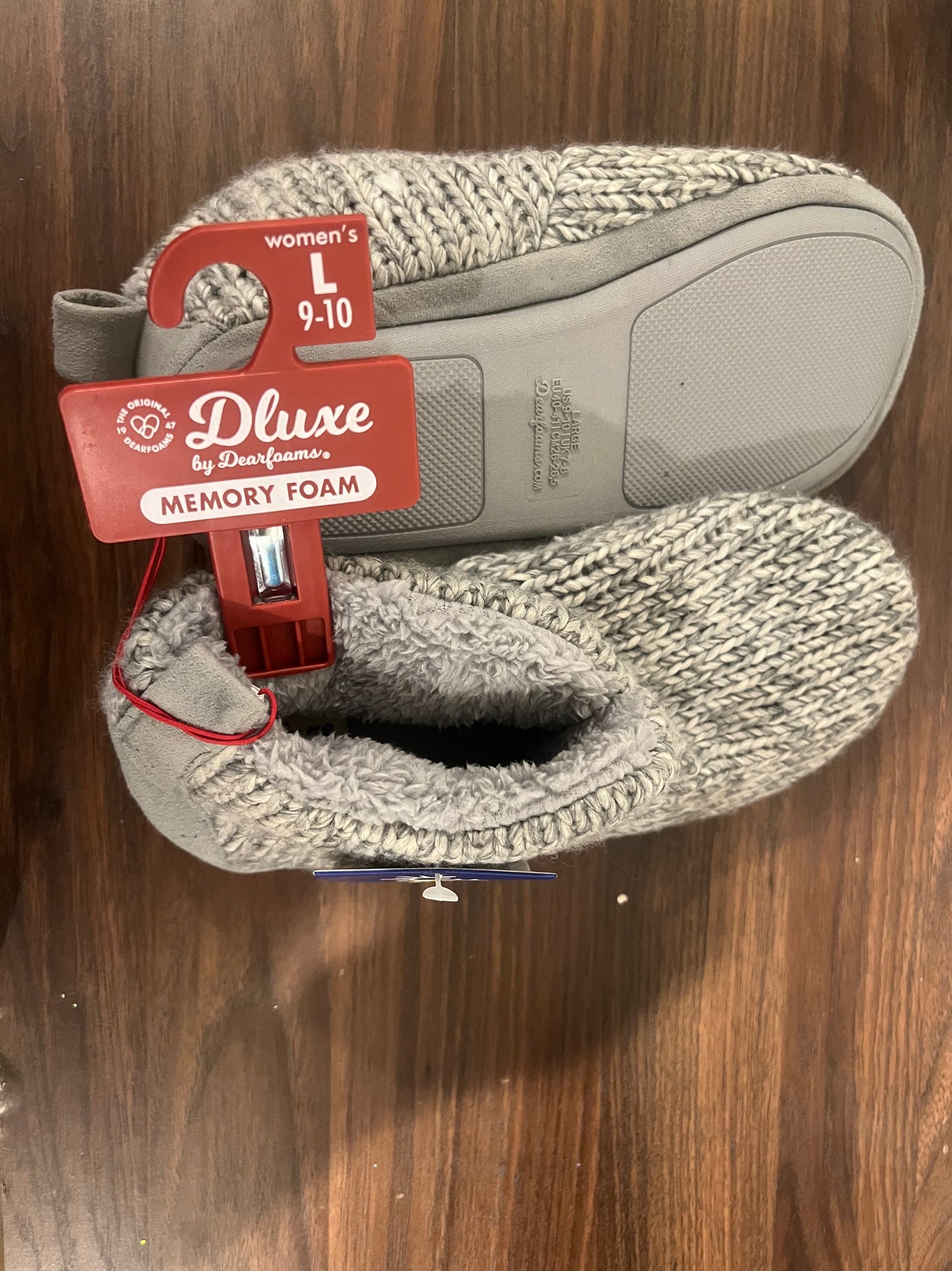 Dluxe by Dearfoams Super Comfort Women's Gray Knit Bootie Slippers