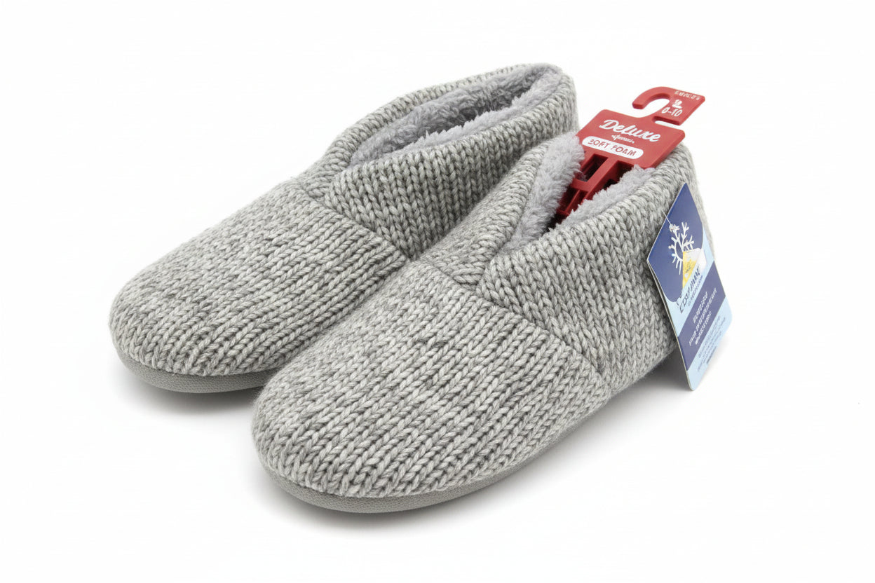 Dluxe by Dearfoams Super Comfort Women's Gray Knit Bootie Slippers