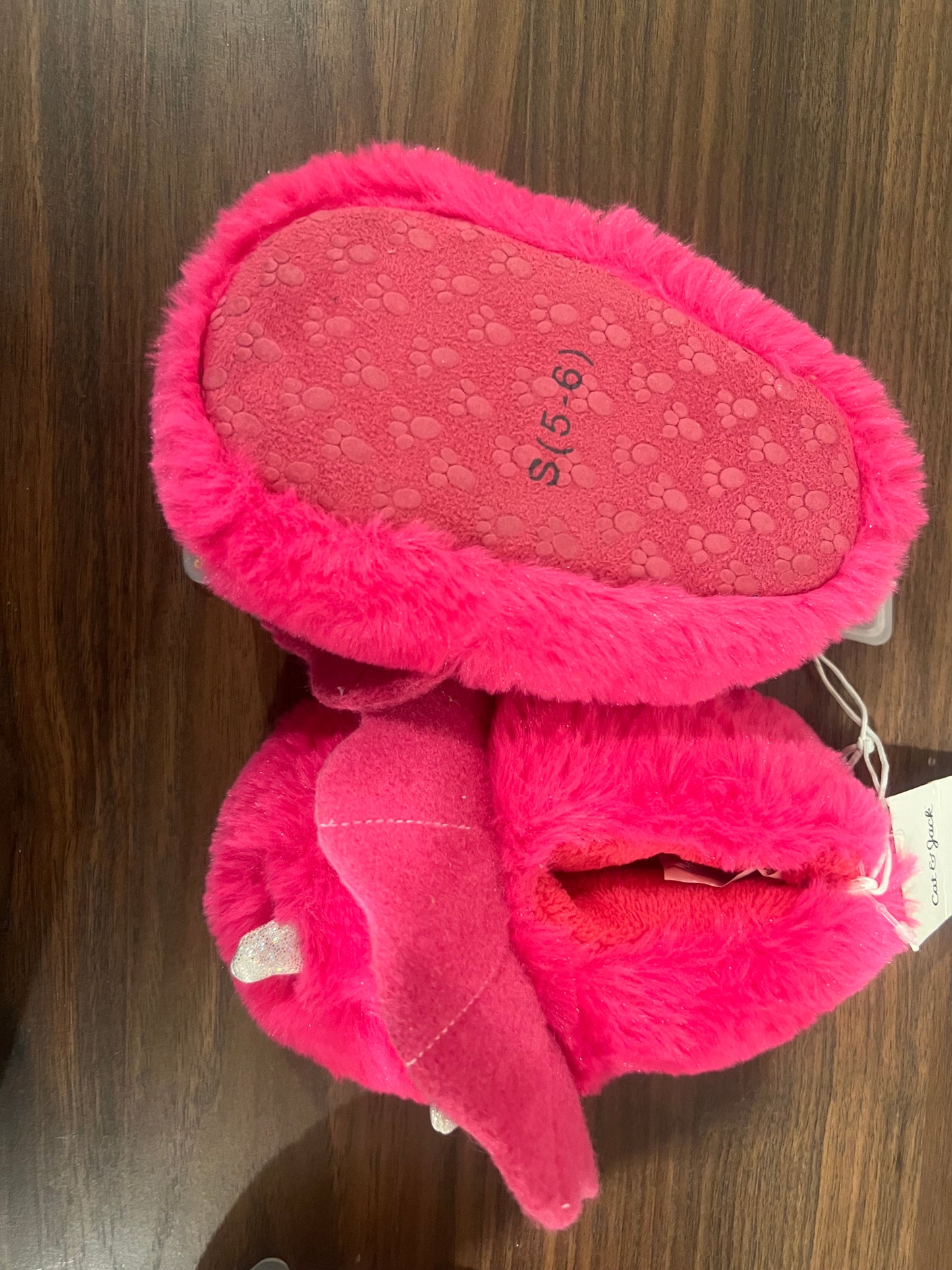 Cat & And Jack Toddler Girls Size S (5-6) Fuchsia Fuzzy Cozy Slippers