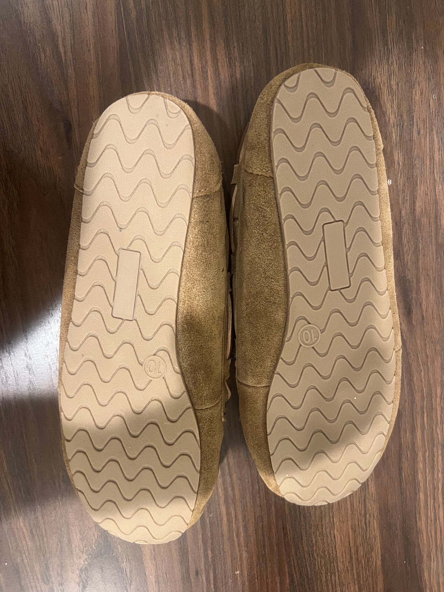 Stars Above Women's Size 10 Brown Leather Faux Fur Lined Moccasin Slippers
