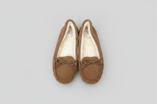 Stars Above Women's Size 10 Brown Leather Faux Fur Lined Moccasin Slippers