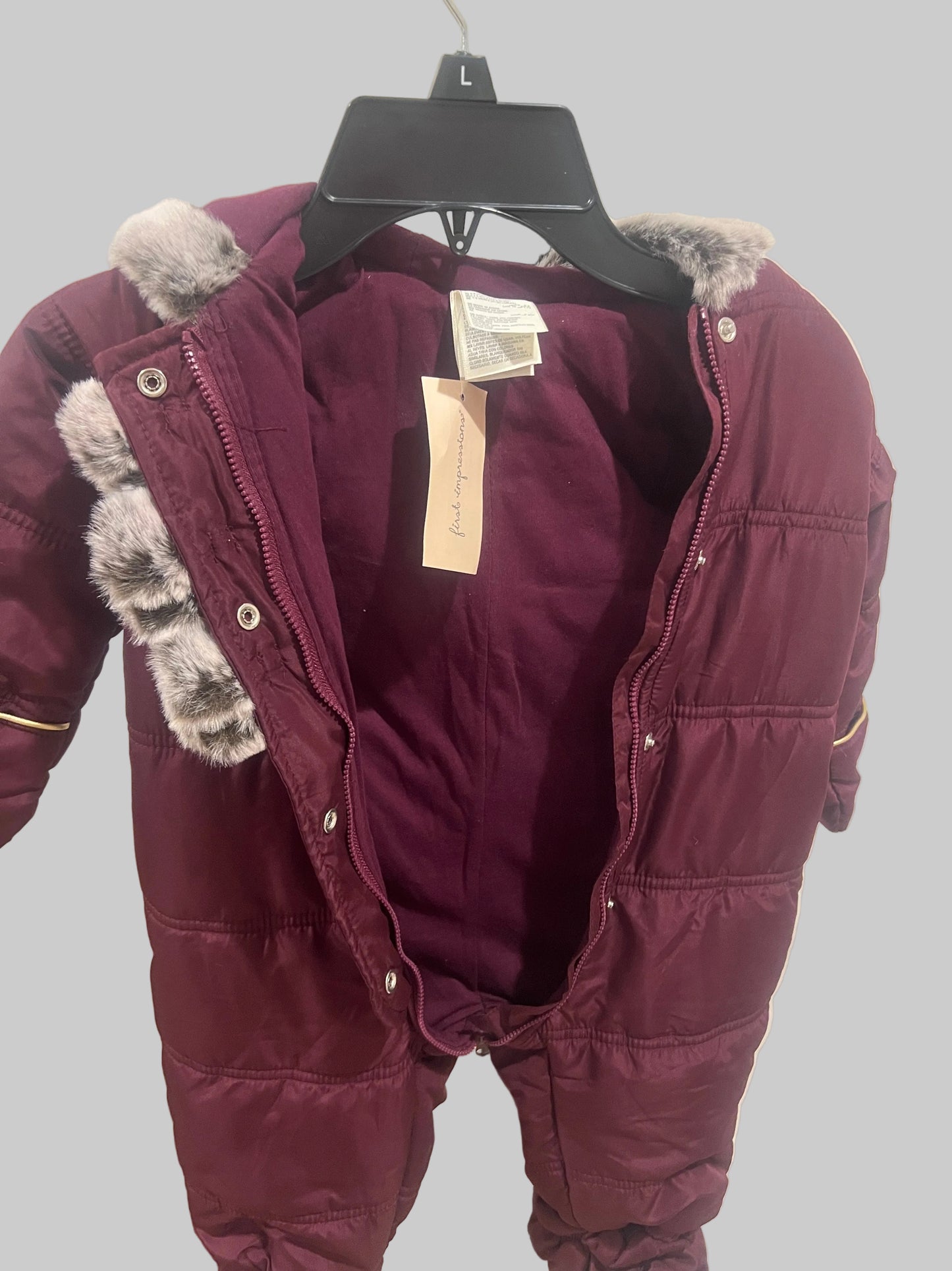 First Impressions Baby Girls' Faux -Fur Bow Snowsuit in Plum/Burgundy - 6-9 Months