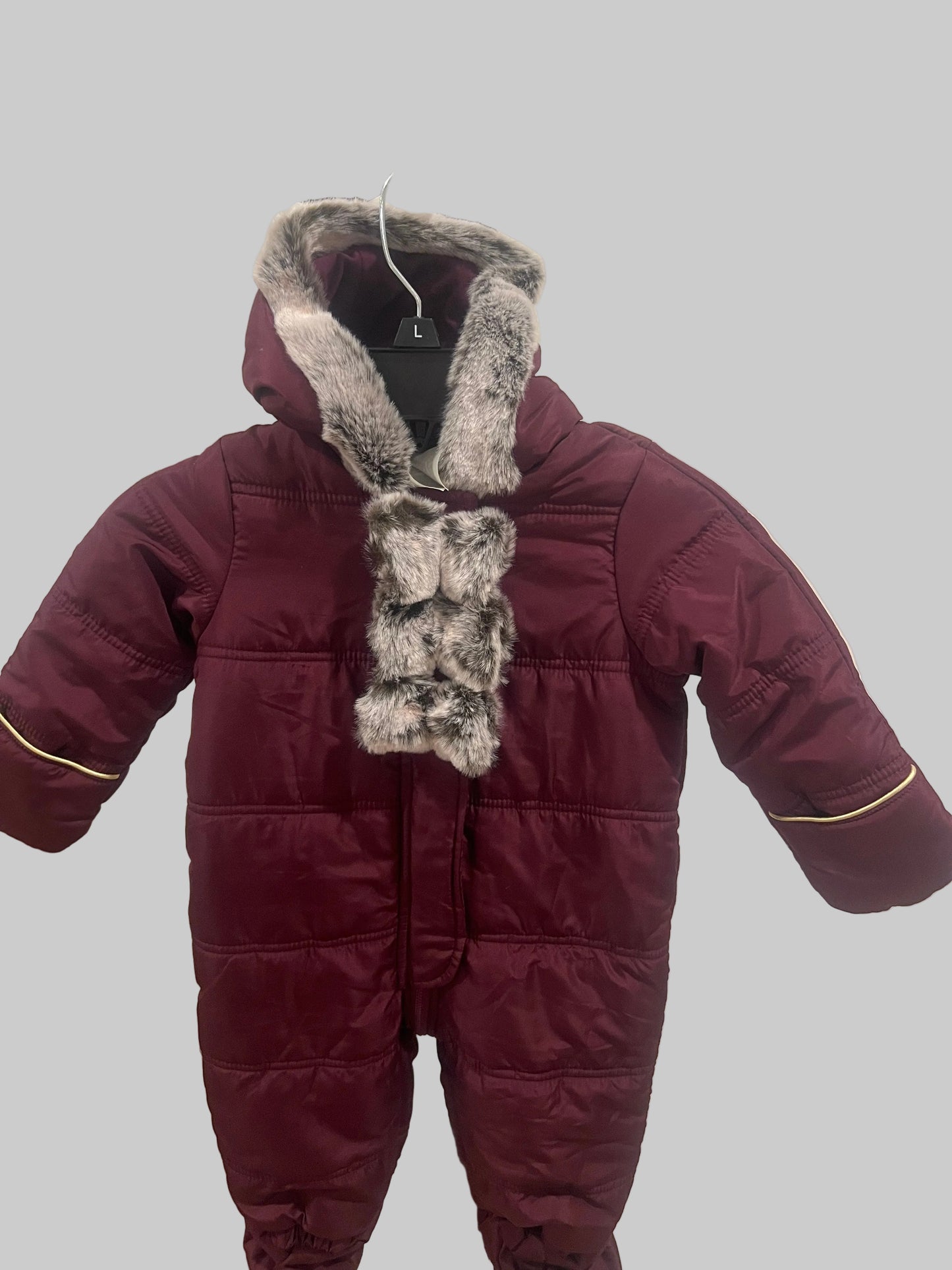 First Impressions Baby Girls' Faux -Fur Bow Snowsuit in Plum/Burgundy - 6-9 Months