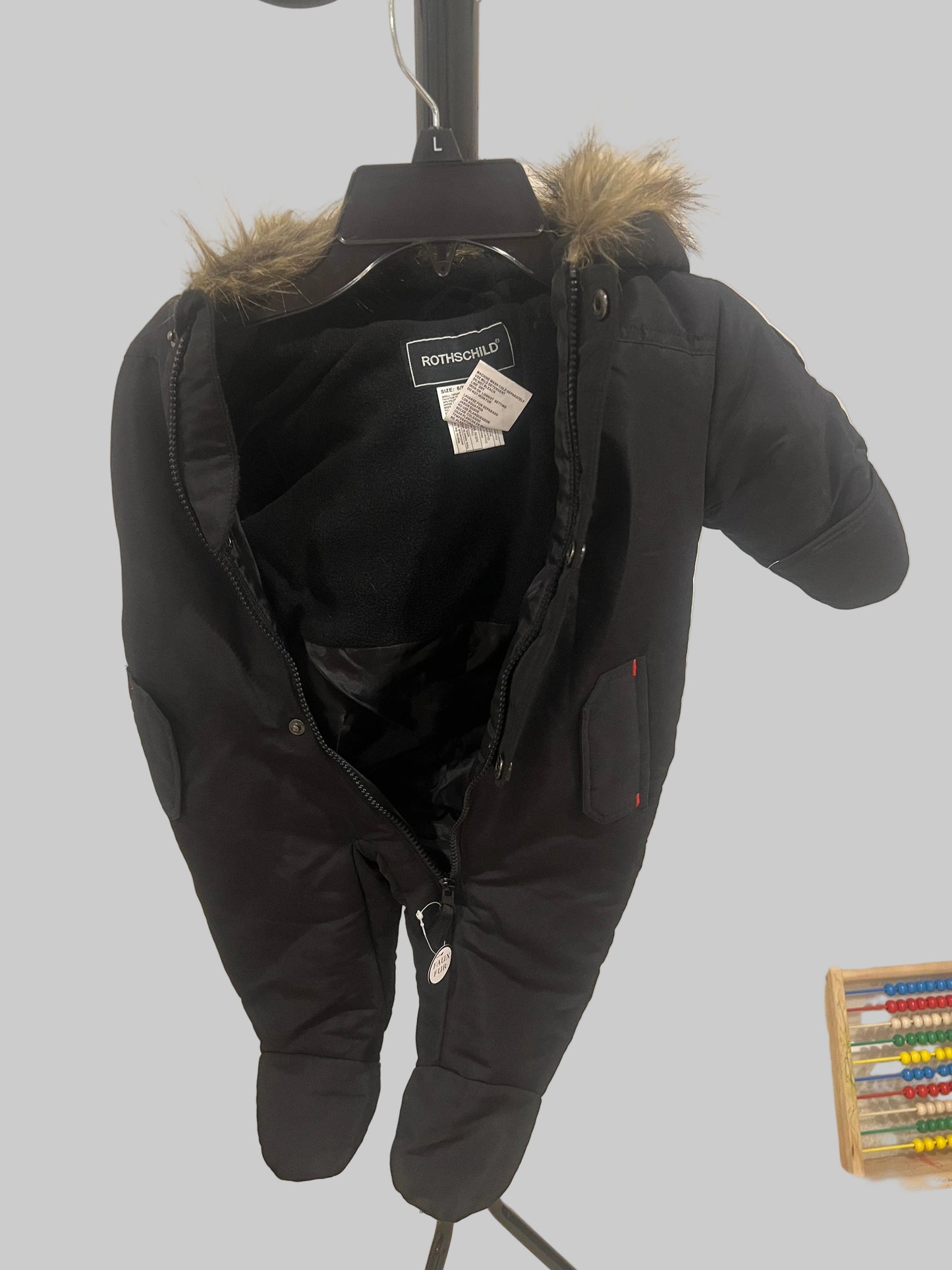 Rothschild 1 Piece Snowsuit Hooded Covered Hand and Feet Black- 6-9 Months