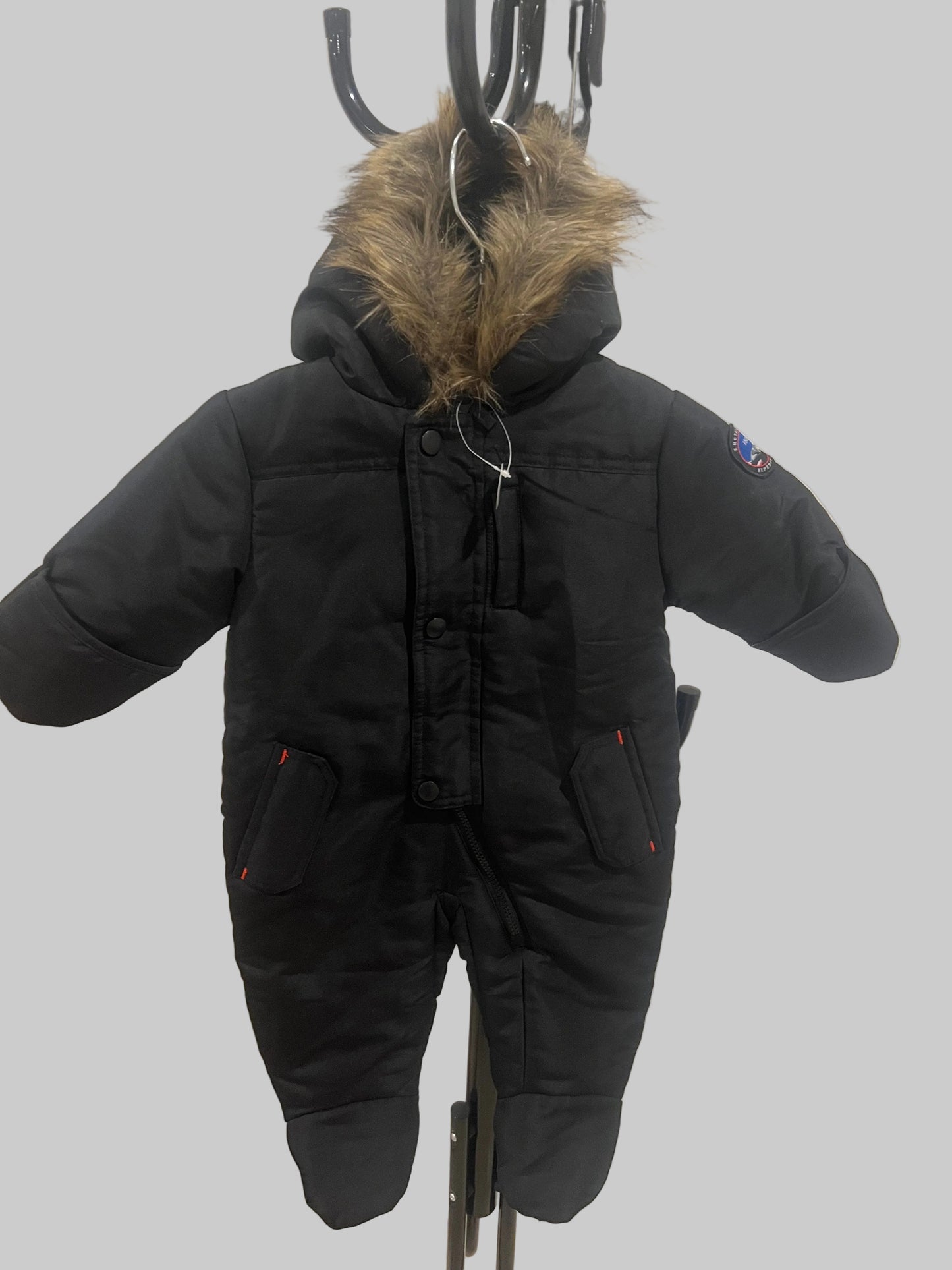 Rothschild 1 Piece Snowsuit Hooded Covered Hand and Feet Black- 6-9 Months