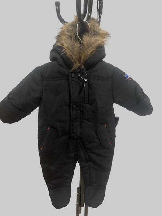 Rothschild 1 Piece Snowsuit Hooded Covered Hand and Feet Black- 6-9 Months