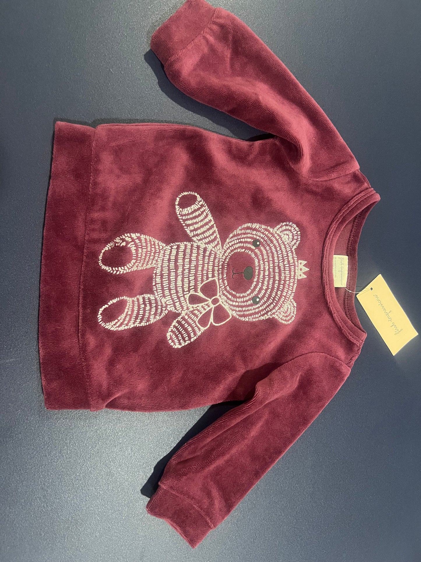 First Impressions Long Sleeve Infant Girls Velour Sweater with Silver Bear - 3-6 months