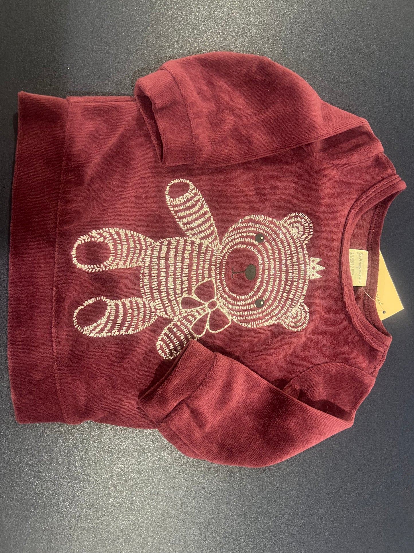 First Impressions Long Sleeve Infant Girls Velour Sweater with Silver Bear - 3-6 months