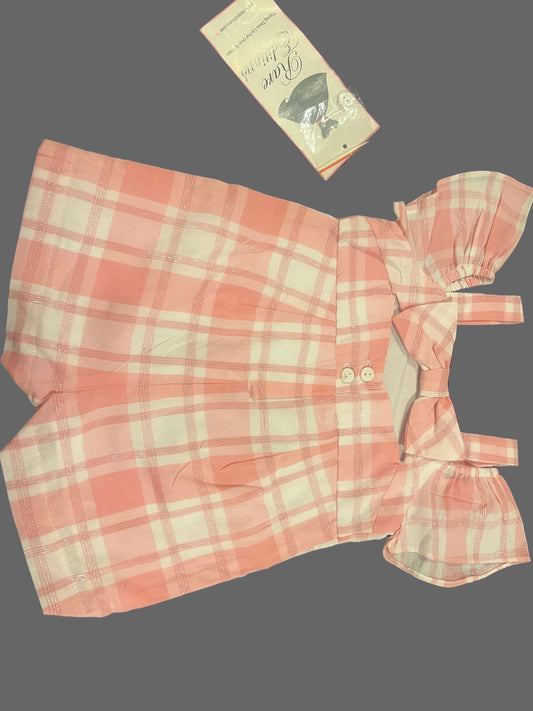 Rare Editions Pink and White Plaid off the Shoulder Baby Girls' Romper