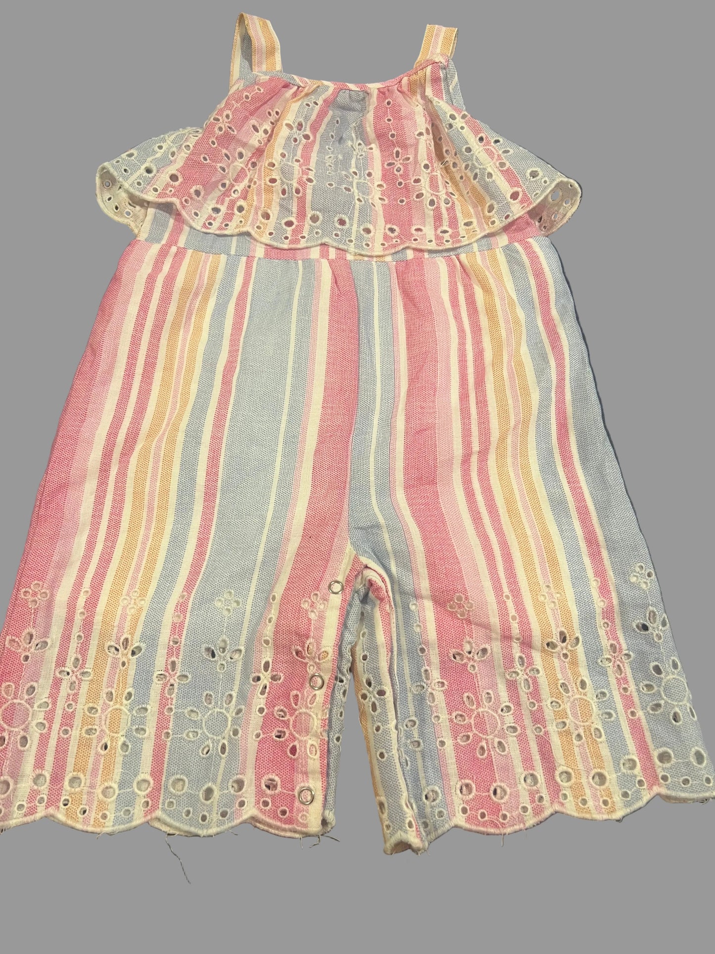 Rare Editions Baby Girls' Eyelet Lace Sleeveless Striped Jumpsuit - 18 months