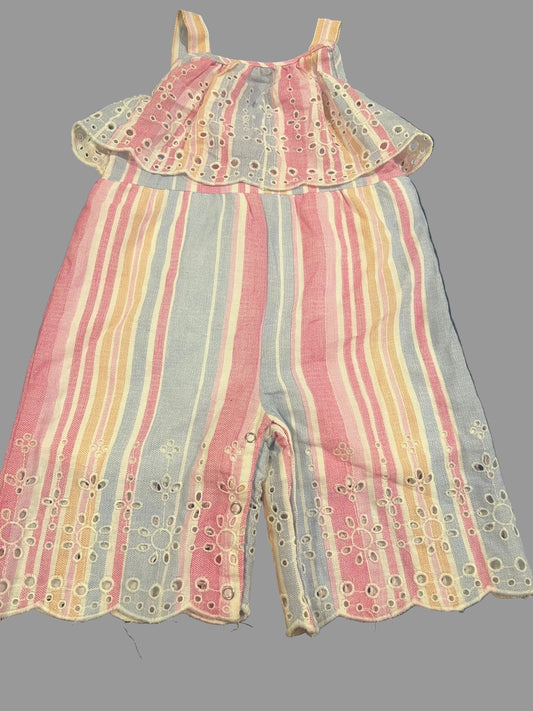 Rare Editions Baby Girls' Eyelet Lace Sleeveless Striped Jumpsuit - 18 months