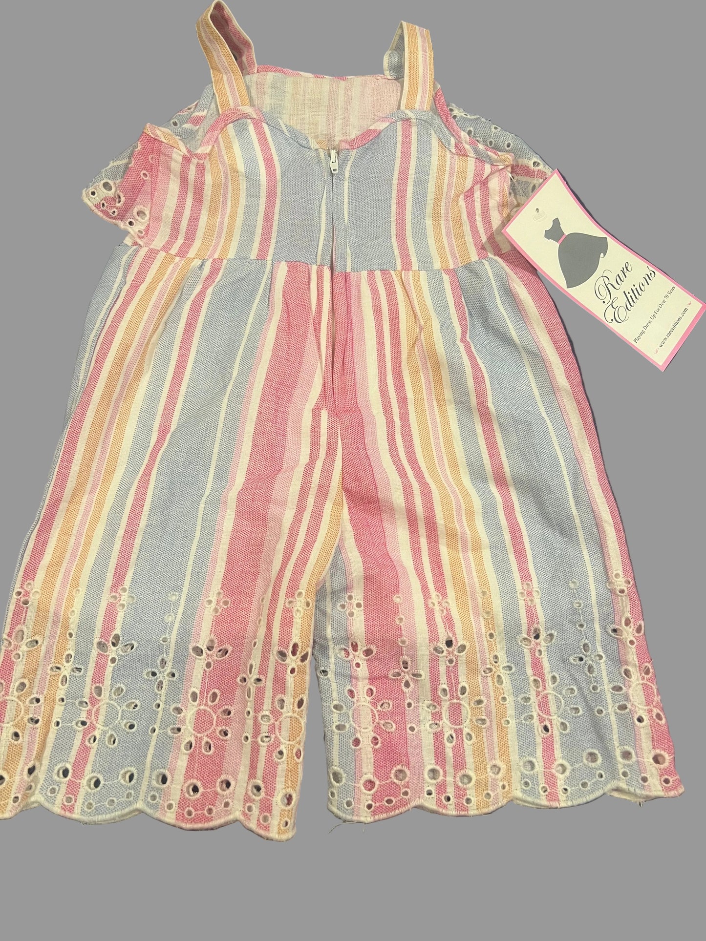 Rare Editions Baby Girls' Eyelet Lace Sleeveless Striped Jumpsuit - 18 months