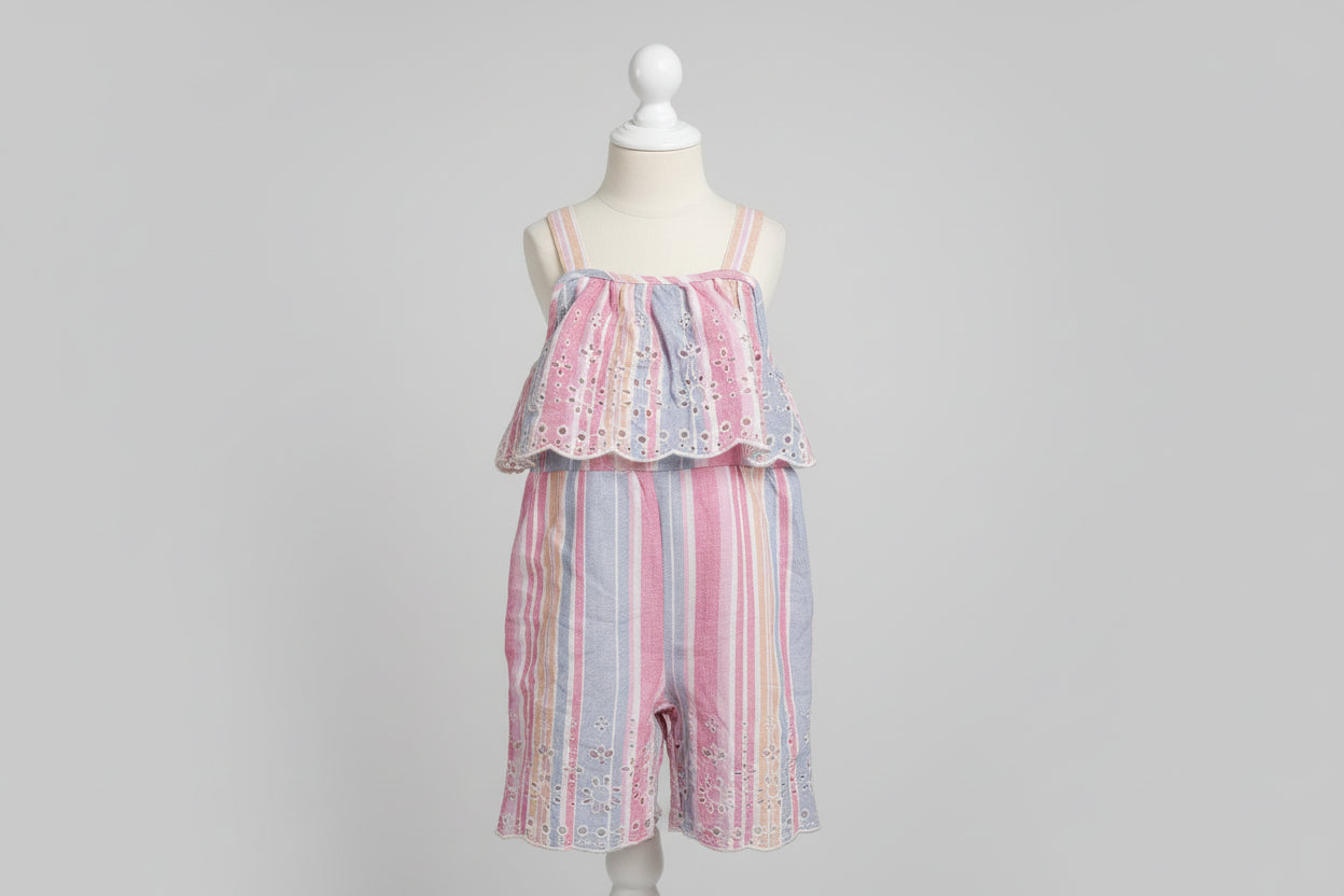 Rare Editions Baby Girls' Eyelet Lace Sleeveless Striped Jumpsuit - 18 months
