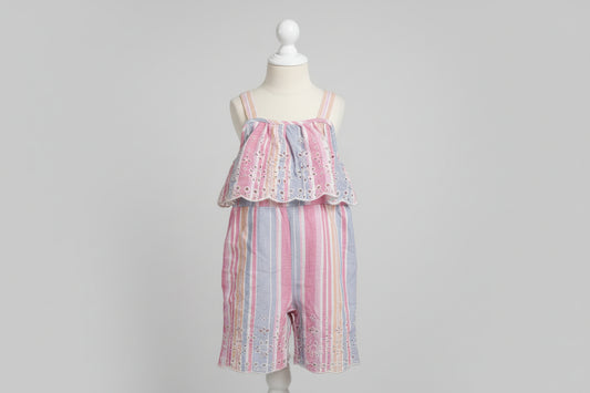 Rare Editions Baby Girls' Eyelet Lace Sleeveless Striped Jumpsuit - 18 months
