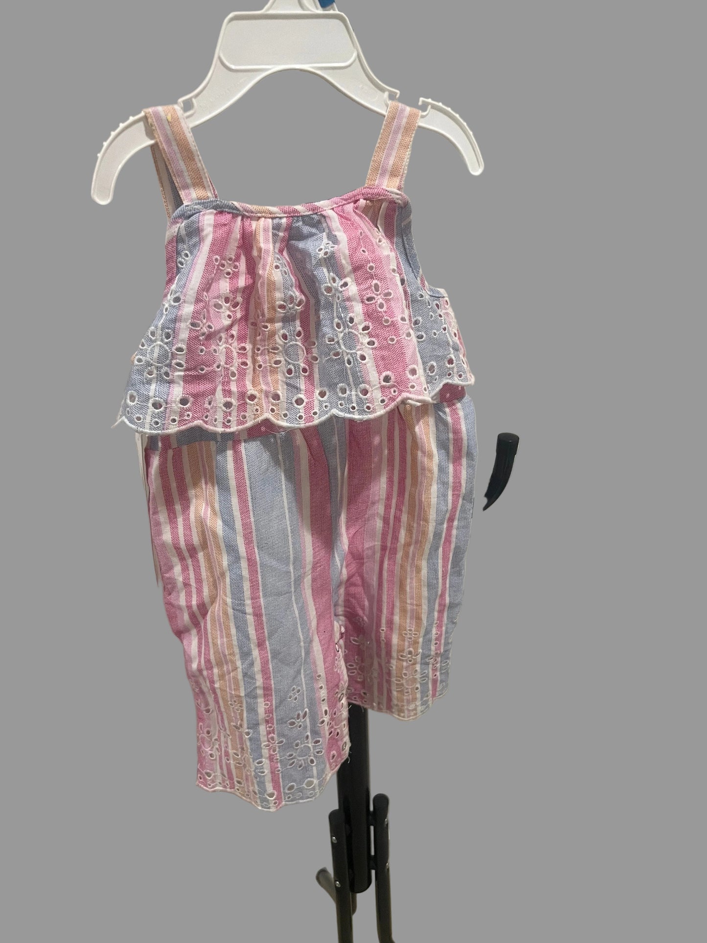 Rare Editions Baby Girls' Eyelet Lace Sleeveless Striped Jumpsuit - 18 months