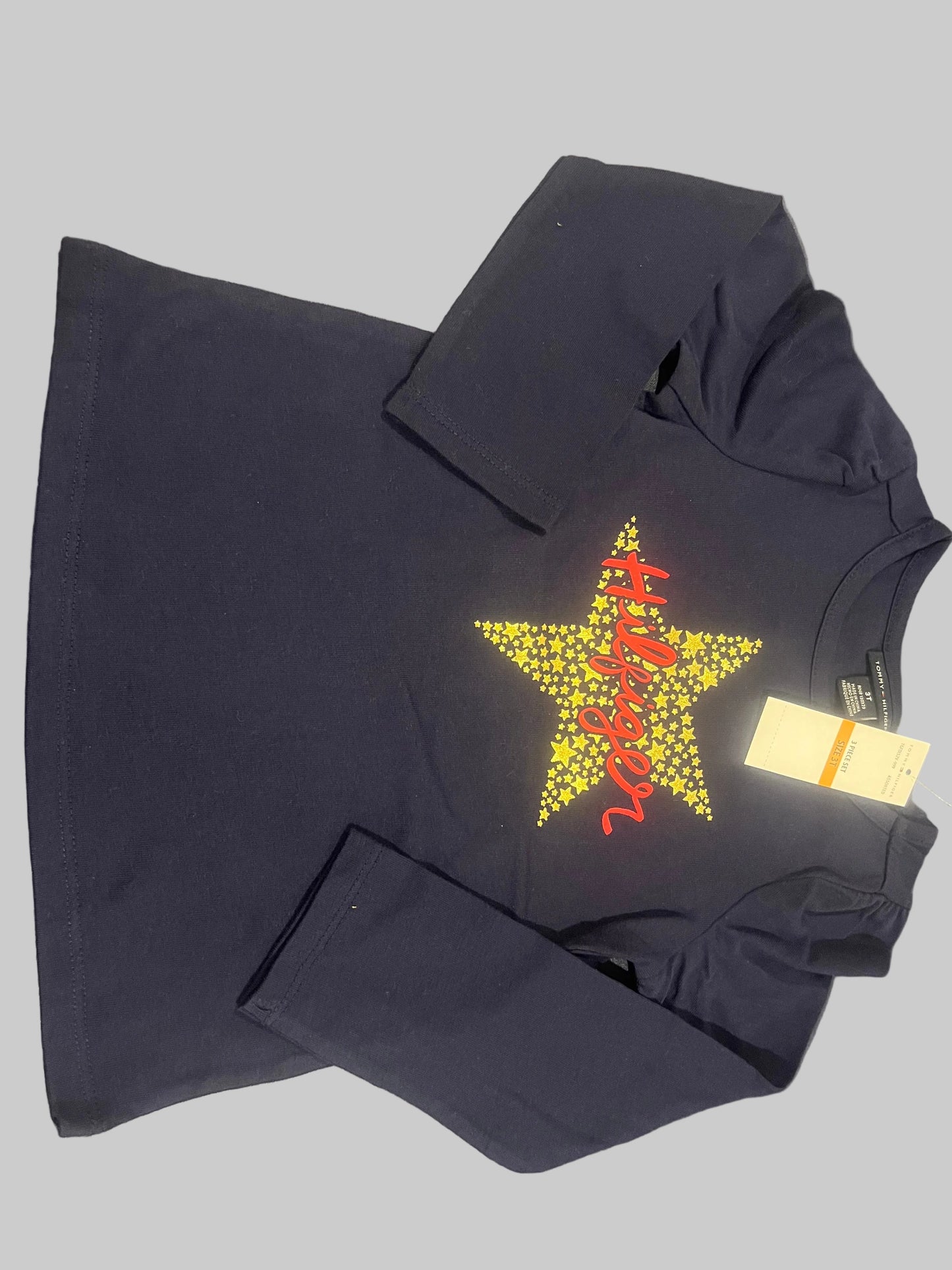 Tommy Hilfiger Toddler Girl’s Gold Star Long Sleeve Tee, Leggings and Puffer vest Set