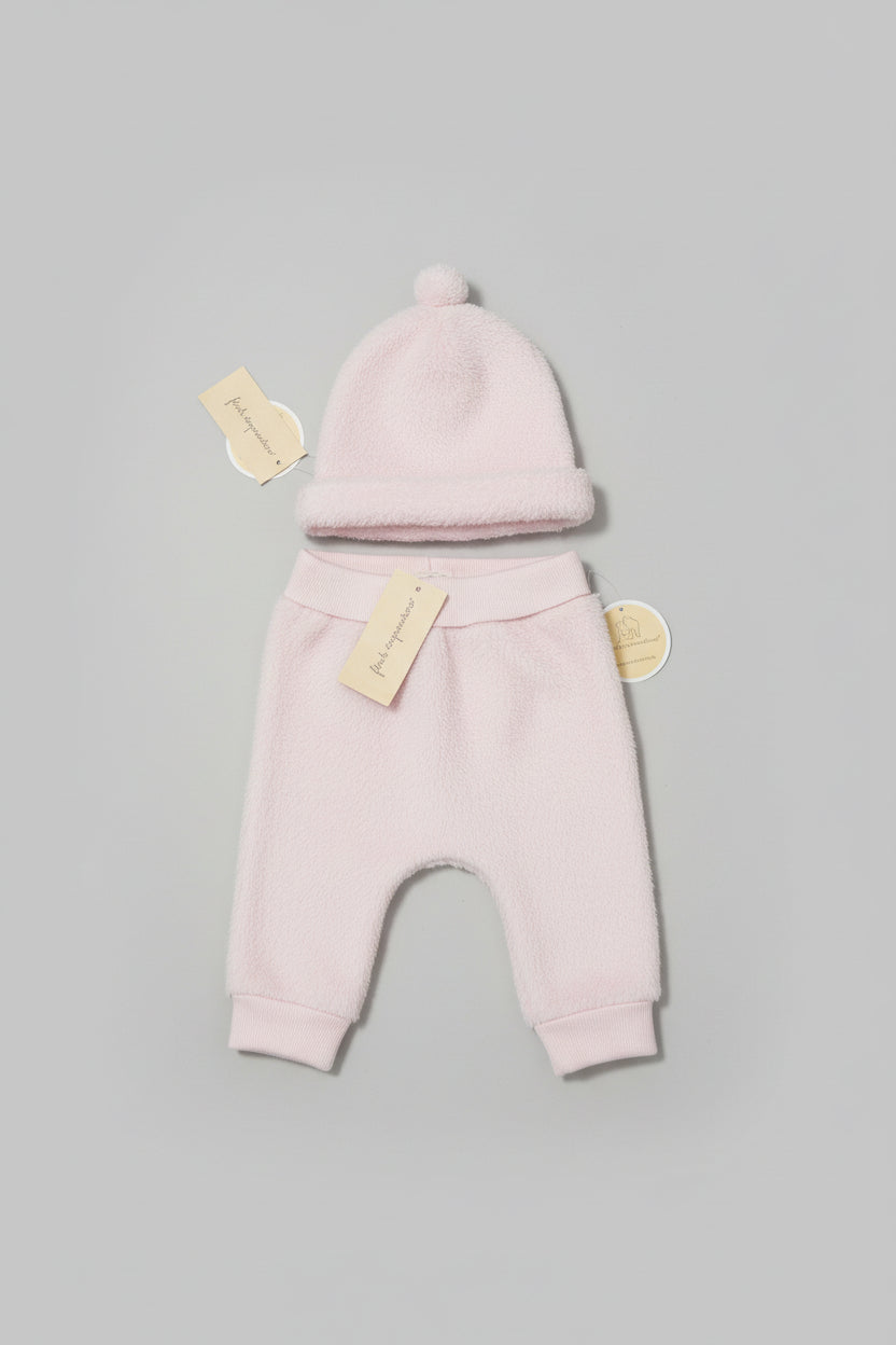 First Impressions Baby Girl' Faux-Sherpa Light Pink Jogger Pant and Hat