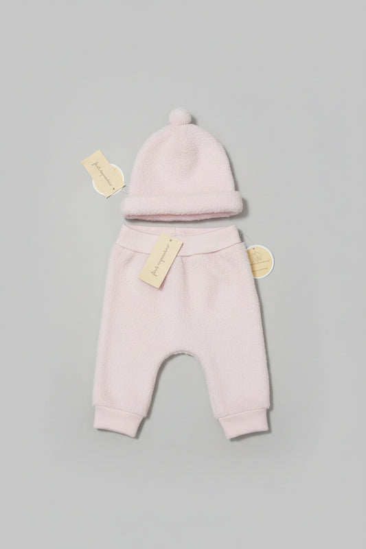 First Impressions Baby Girl' Faux-Sherpa Light Pink Jogger Pant and Hat