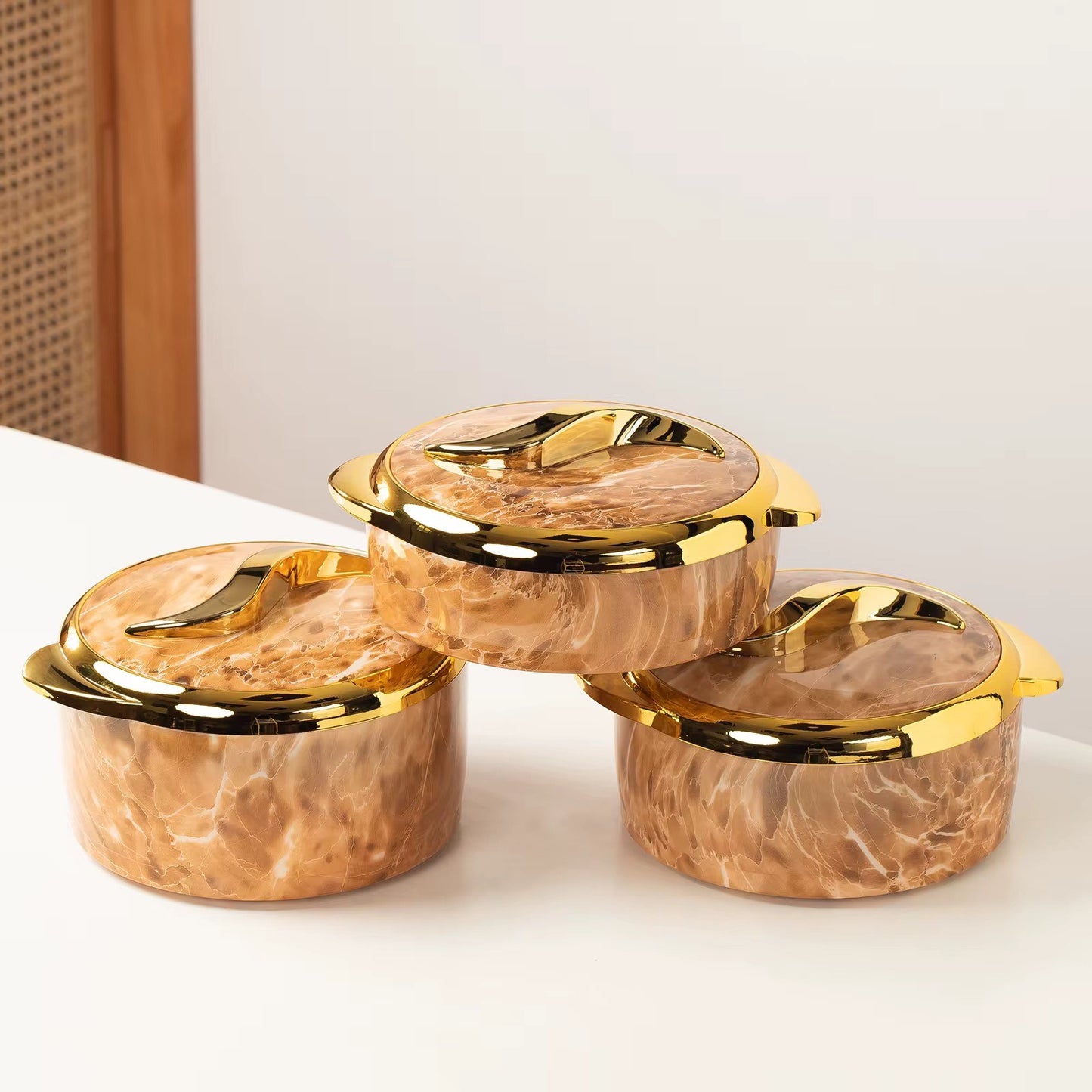 3Pcs Set Golden Touch Food Warmer Insulated Stainless-Steel Container - CHOOSE COLOR
