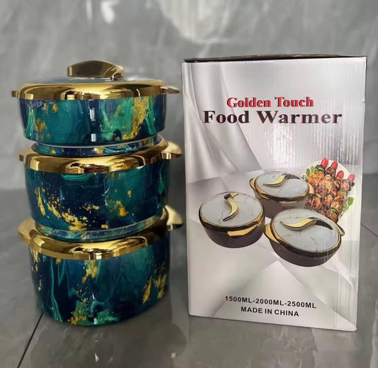 3Pcs Set Golden Touch Food Warmer Insulated Stainless-Steel Container - CHOOSE COLOR