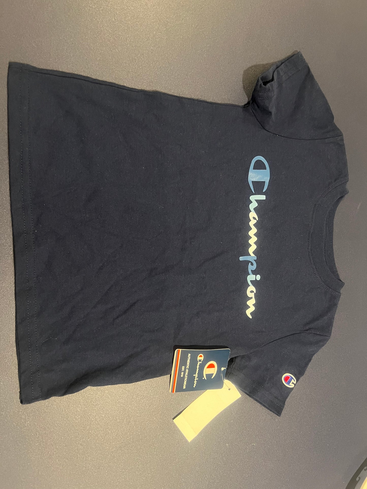Champion Boys Logo-Print Casual Active Wear T-shirt Navy