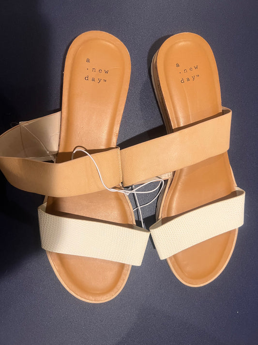 A New Day Women’s CoCo Two-Band Tan and White Slide Sandals - Size 9