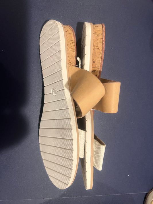 A New Day Women’s CoCo Two-Band Tan and White Slide Sandals - Size 9