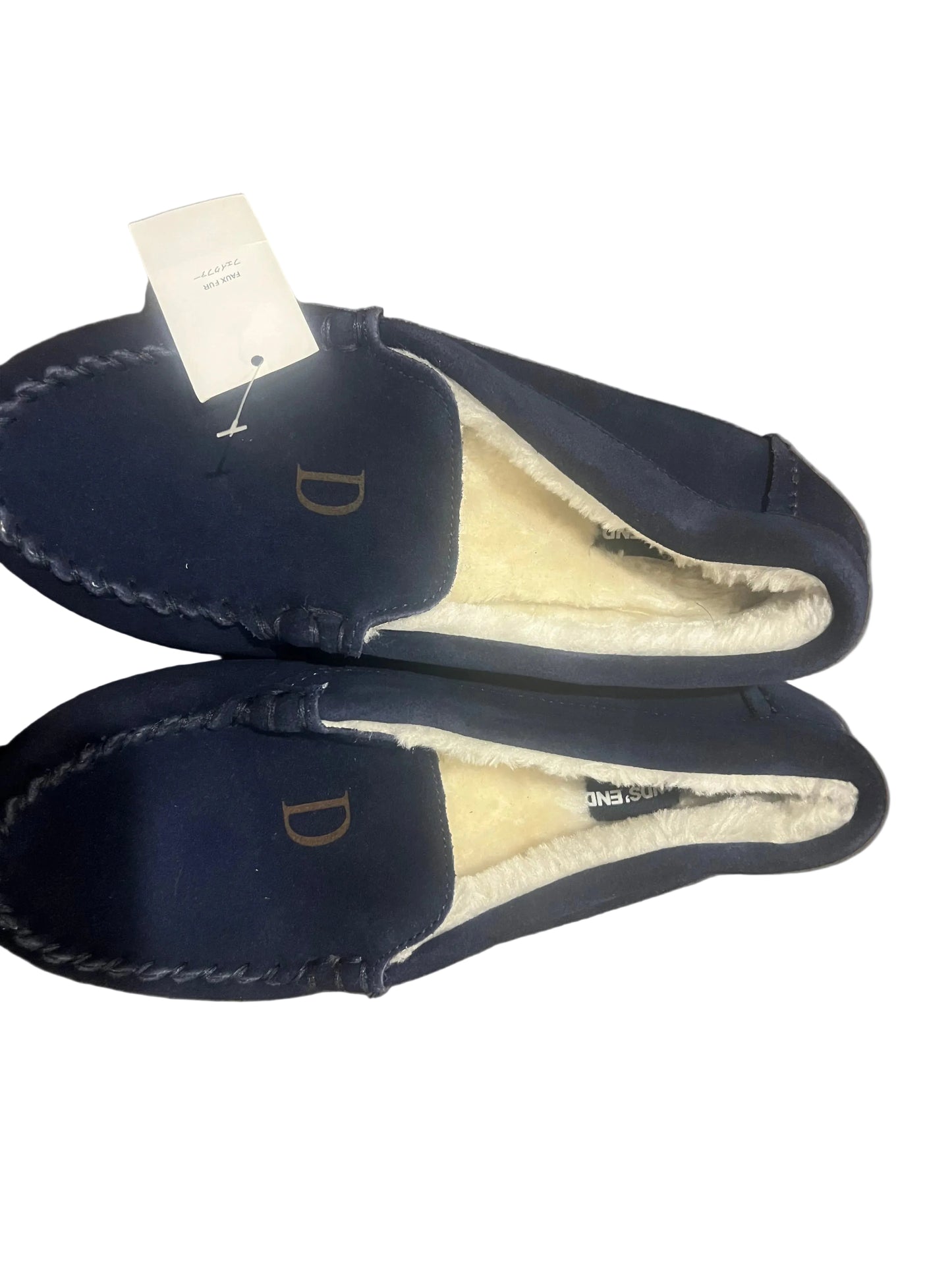 Lands' End Kids Fuzzy Lined Suede Moccasin Slippers Navy Blue Letter D - Size 7M