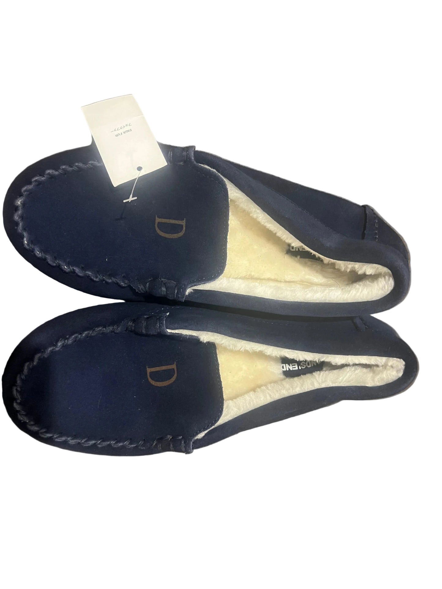 Lands' End Kids Fuzzy Lined Suede Moccasin Slippers Navy Blue Letter D - Size 7M