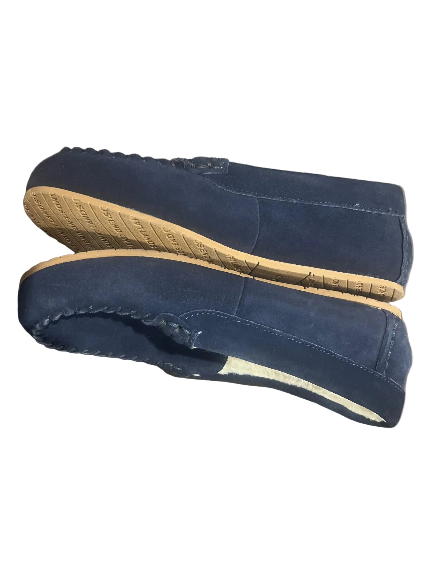 Lands' End Kids Fuzzy Lined Suede Moccasin Slippers Navy Blue Letter BR - Size 5M