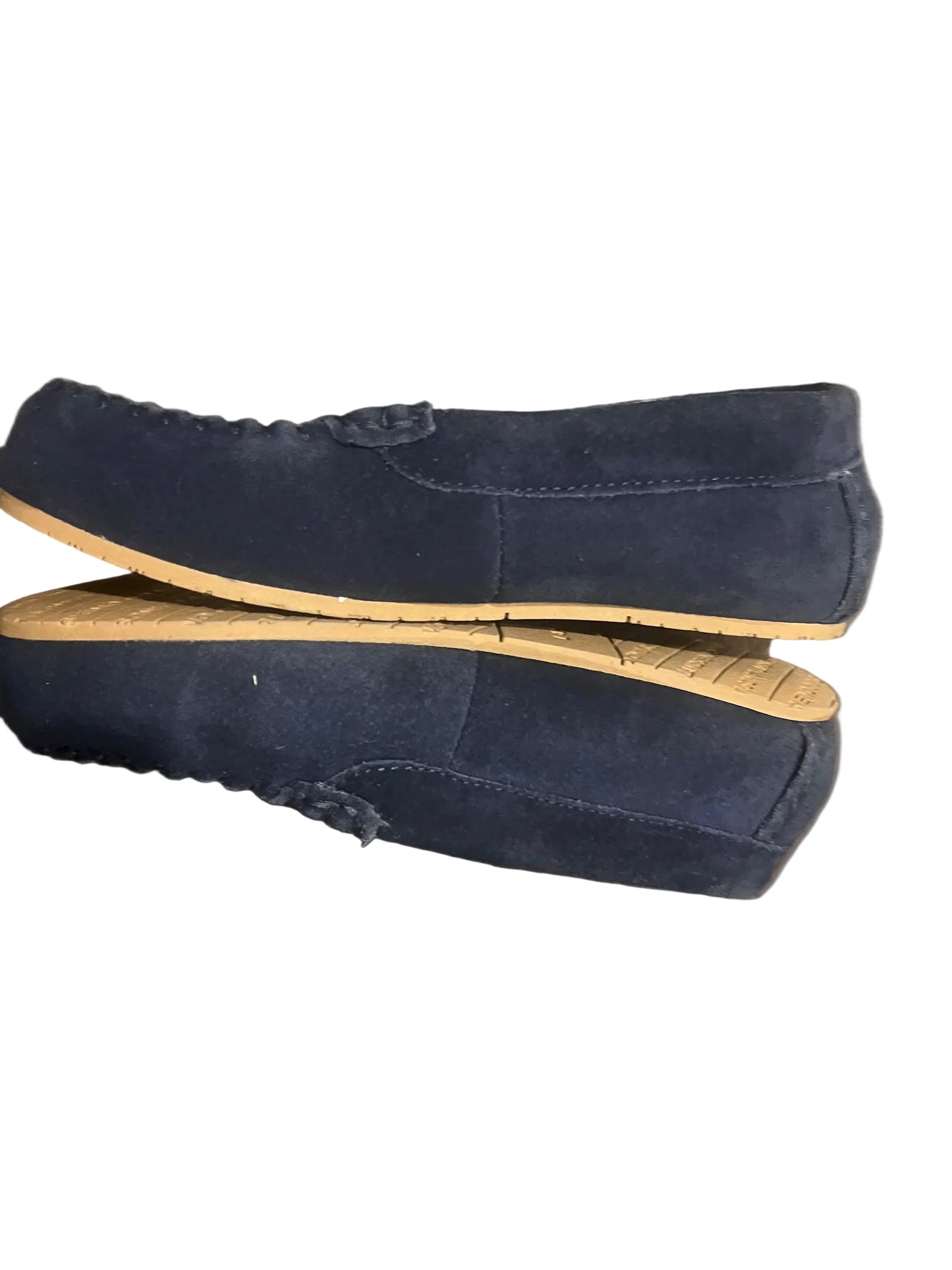 Lands' End Kids Fuzzy Lined Suede Moccasin Slippers Navy Blue Letter D - Size 7M