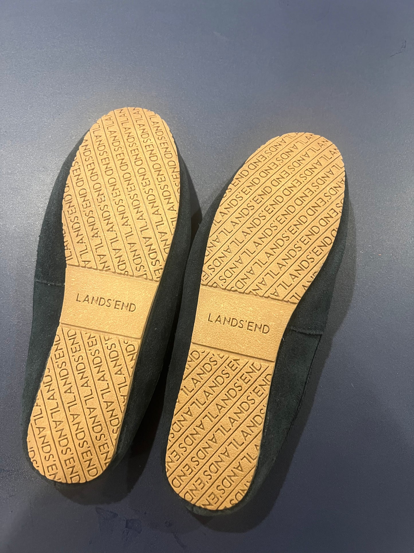 Lands End Womens Flannel Lined Suede Clog Slippers Classic Navy - Size 11M