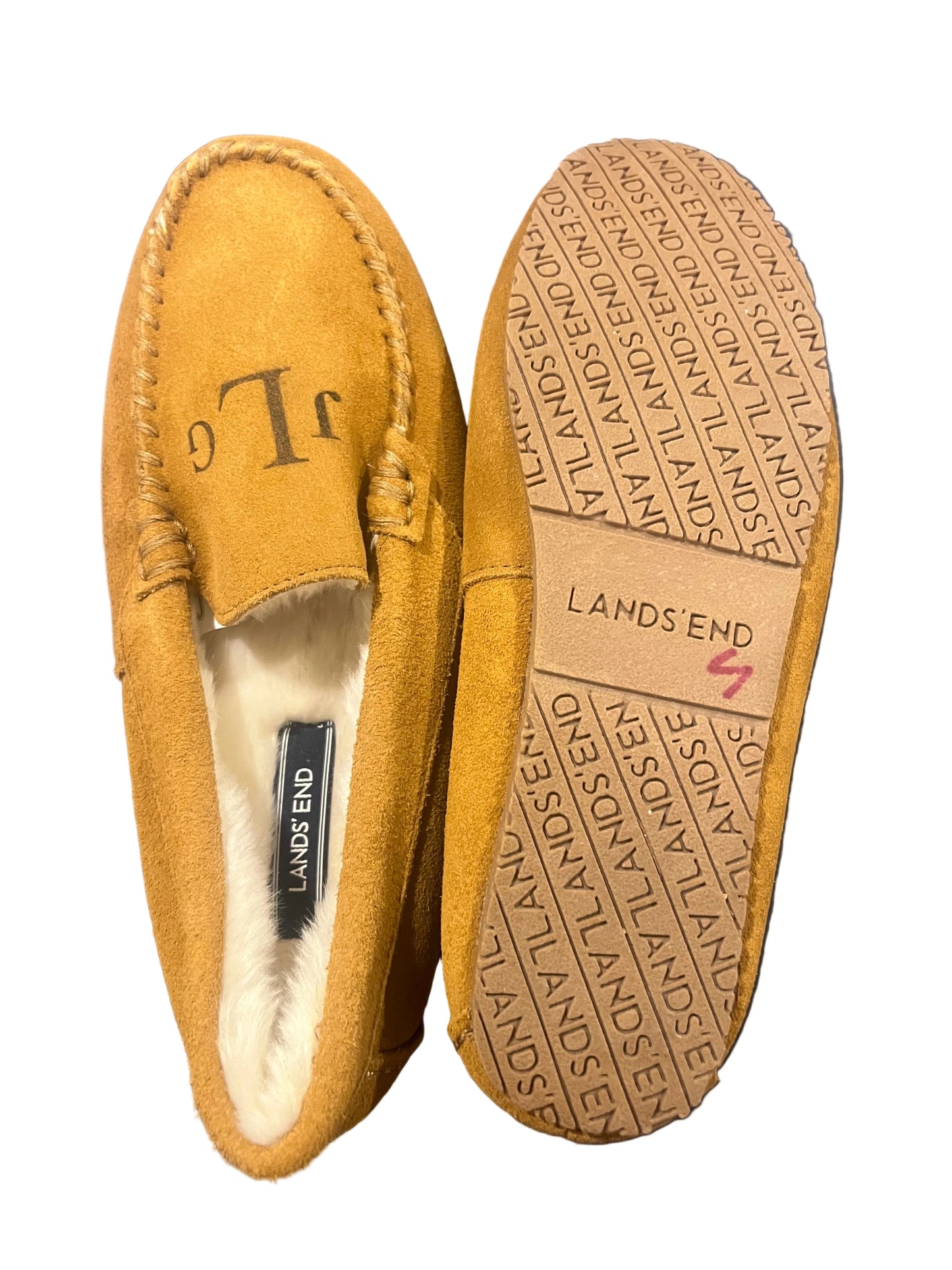 Lands' End Women's Suede Moccasin Slippers English Tan - Size 7