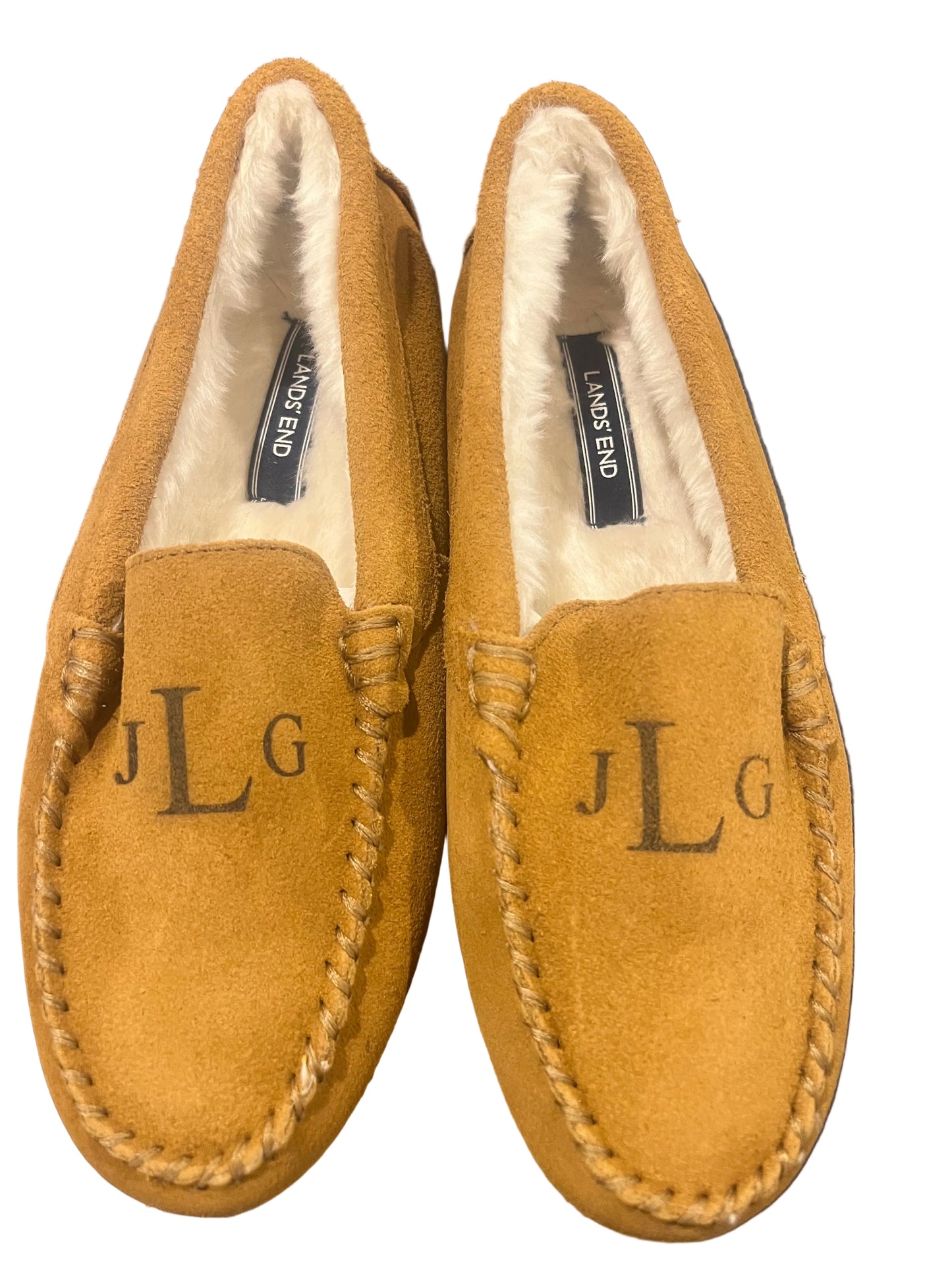 Lands' End Women's Suede Moccasin Slippers English Tan - Size 7