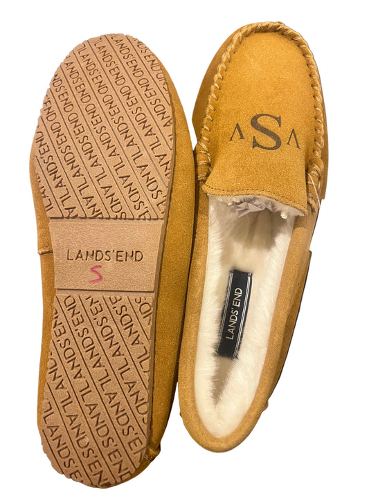 Lands' End Women's Fuzzy Lined Suede Moccasin Slippers English Tan - Size 8