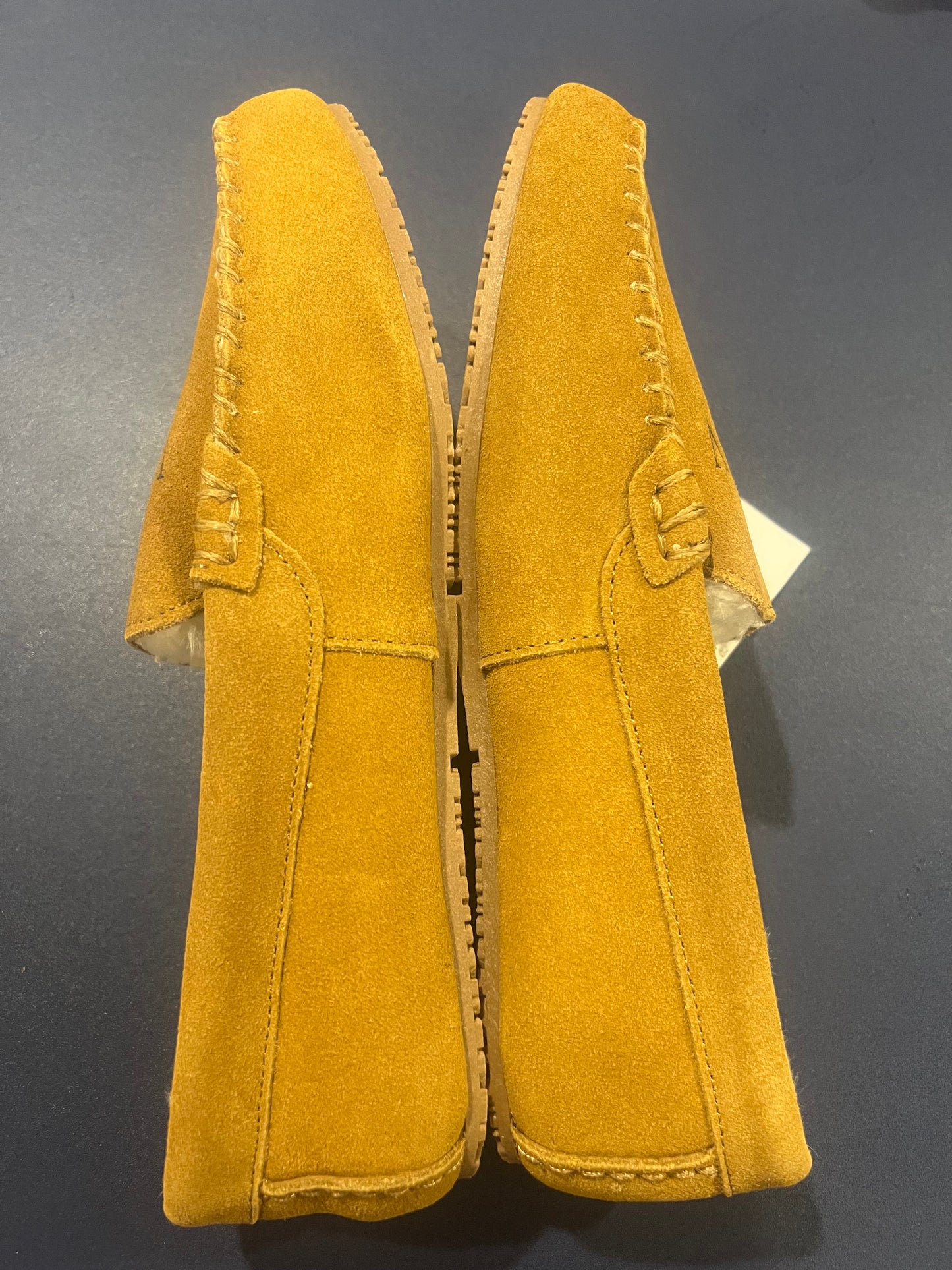 Lands' End Women's Suede Moccasin Slippers English Tan Fur Interior - Size 8