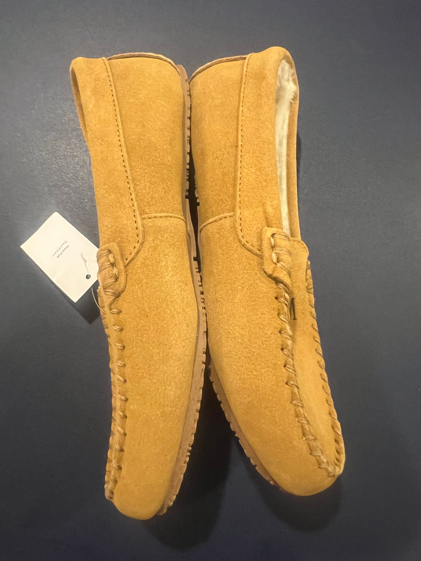Lands' End Women's Suede Moccasin Slippers English Tan Fur Interior - Size 7
