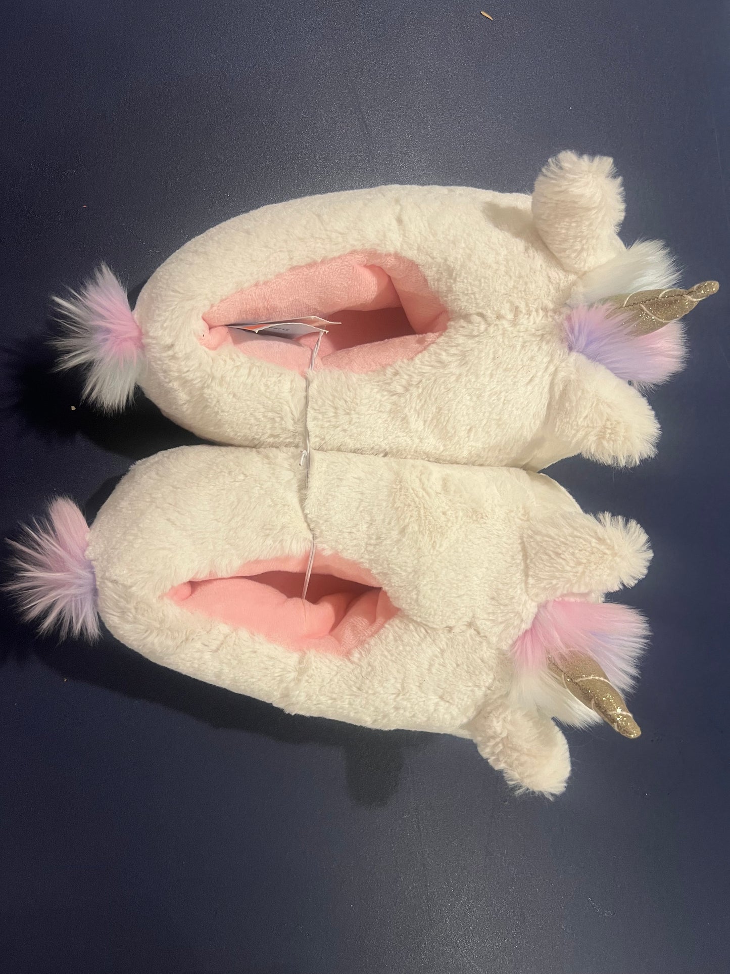 Cat & Jack Girl's White Plush Unicorn Slippers with a Gold Horn- L (4/5)