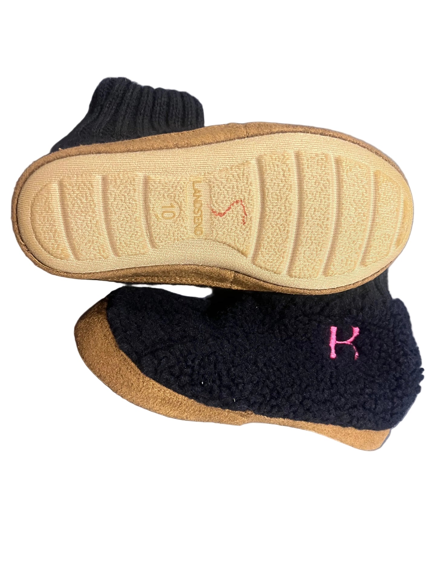 Land's End Toddlers Sherpa Fleece Bootie Slippers Radiant Navy with Letter B - Size 10