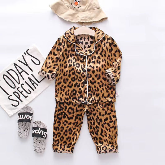 2 Pieces Toddler's Satin Silk Leopard Long Sleeve Pajamas sets - Size 2T