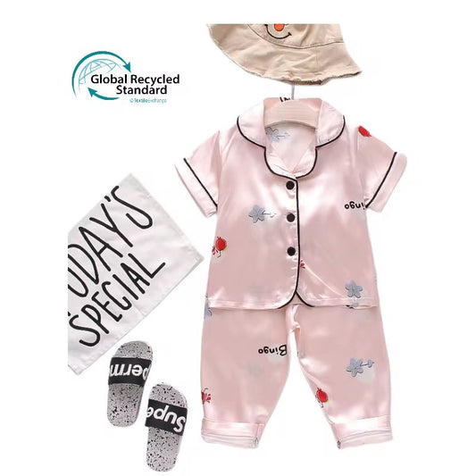 2 Pieces Toddler's Satin Silk Short Sleeve Pajamas sets - Size 3T