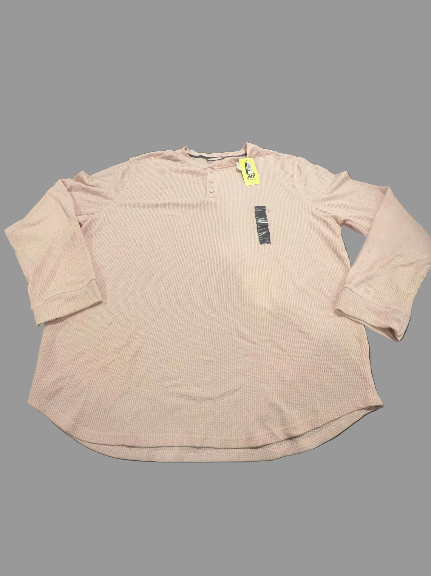 Men's Waffle Knit Long Sleeve 3 Button Henley Shirt All in Motion Rose Pink - Size XL, XXL