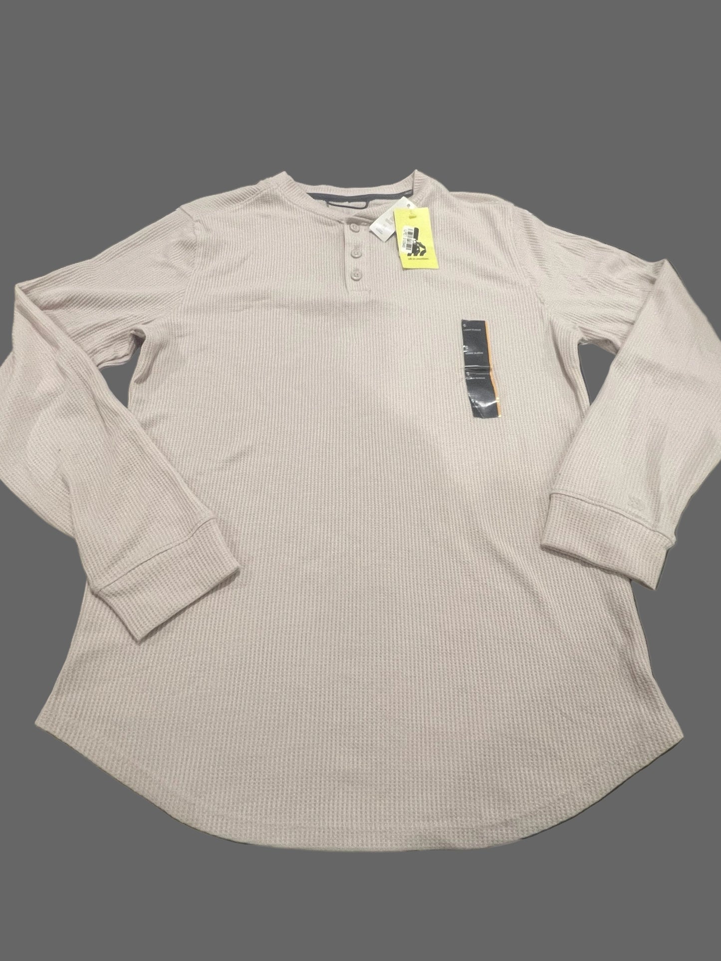 All In Motion Men's Long Sleeve 3 Button Textured Henley Shirt Stone - Size S
