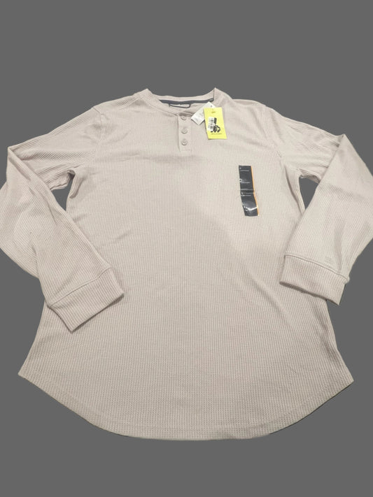 All In Motion Men's Long Sleeve 3 Button Textured Henley Shirt Stone - Size S