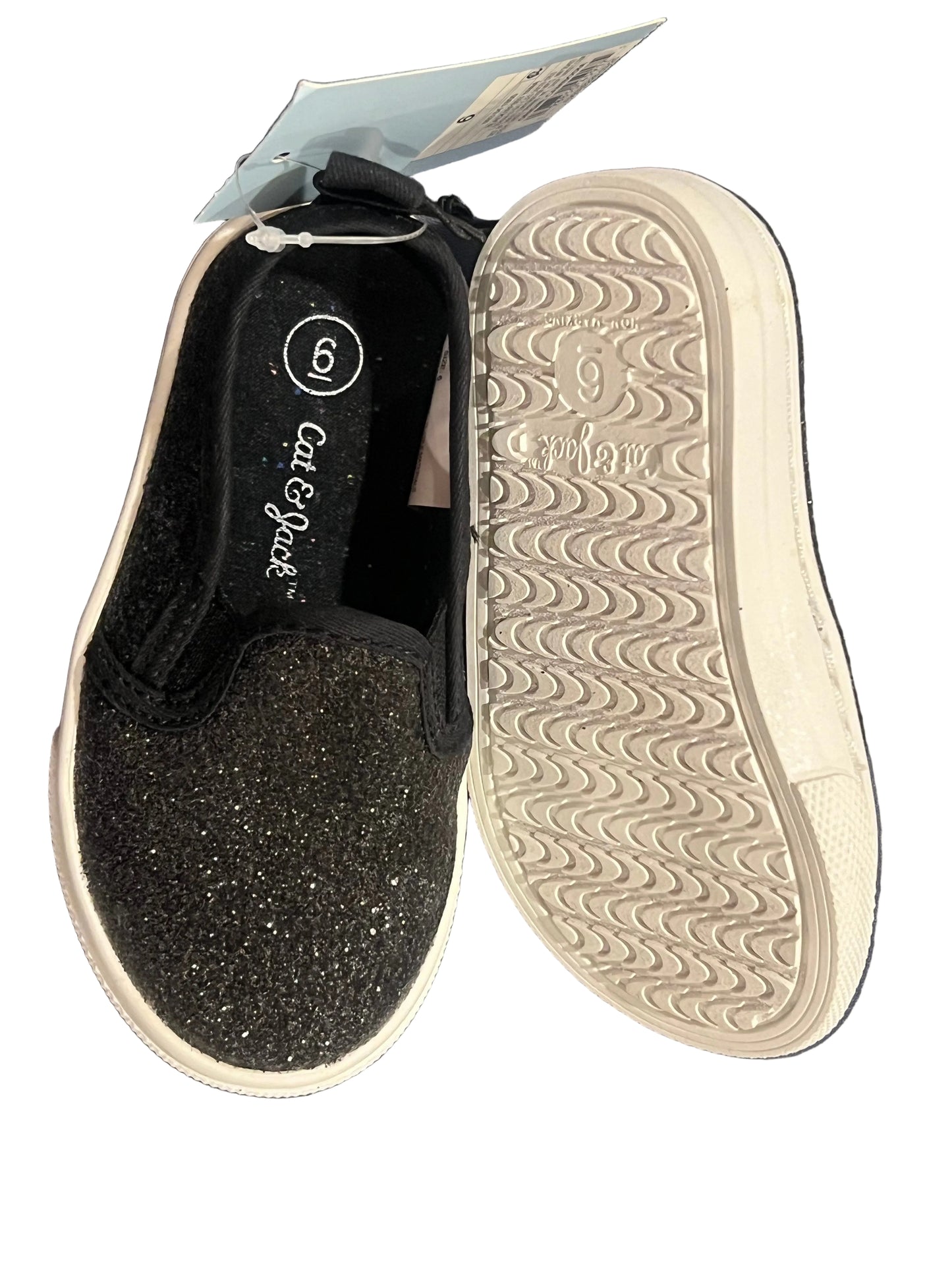 Cat & Jack Toddler Girl's Yana Slip-On Black Glitter Sneakers - Size 6