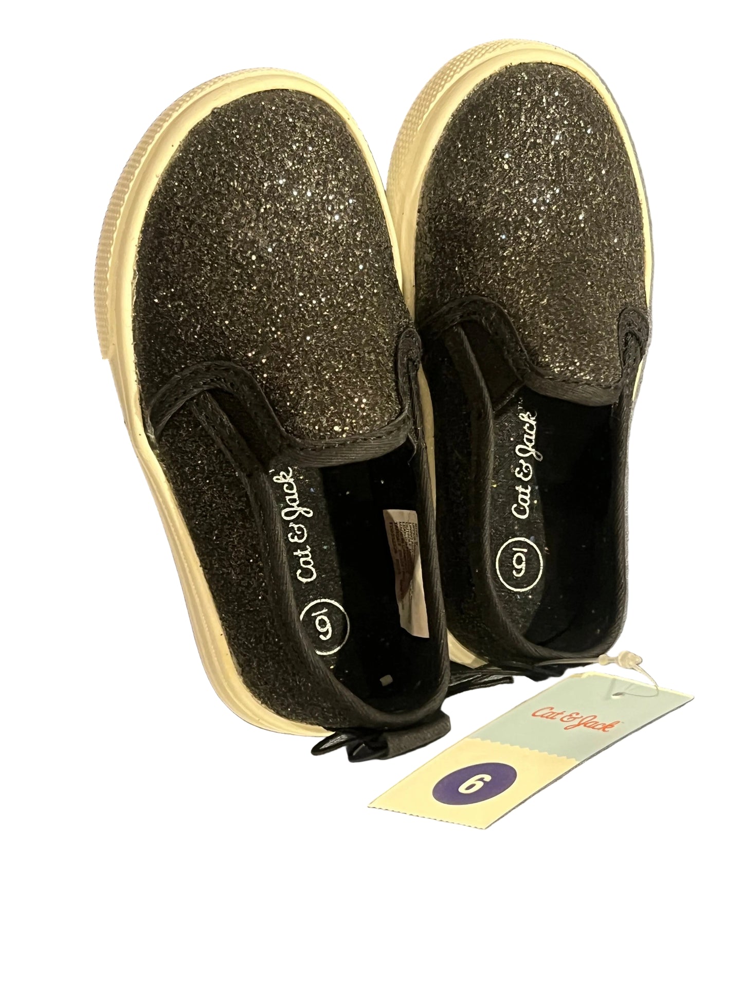 Cat & Jack Toddler Girl's Yana Slip-On Black Glitter Sneakers - Size 6